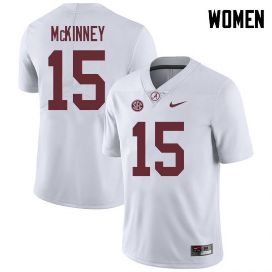 NCAA Women's Alabama Crimson Tide #15 Xavier McKinney Stitched College 2018 Nike Authentic White Football Jersey CK17I05RV